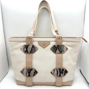 Kelly Wynne OUT OF TOWN Boho Snake Pink/White/Sand Canvas Twill Tote Purse Bag